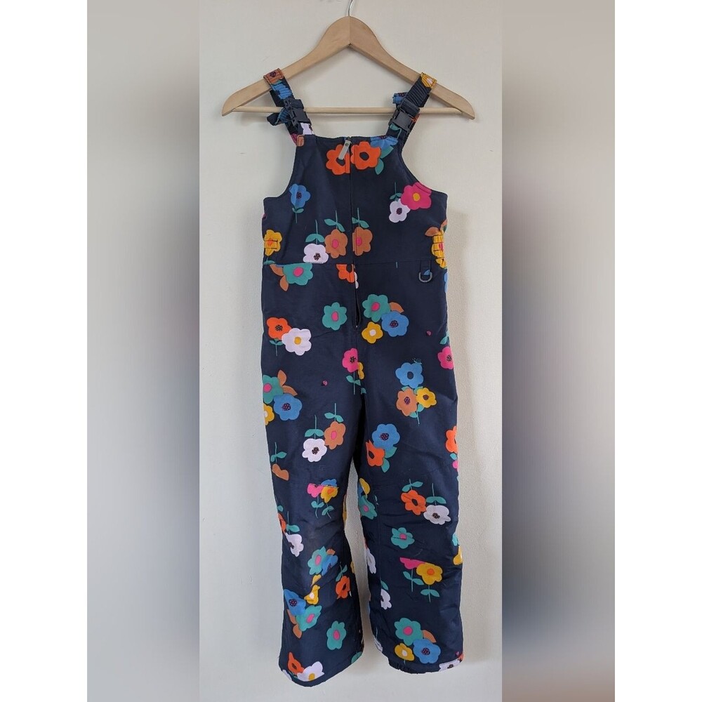 Hanna Andersson Navy Blue Floral Snowpants Overalls Bibs Size 120 6-7y